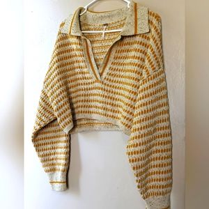 Free People Mustard and Cream Striped Sweater Set